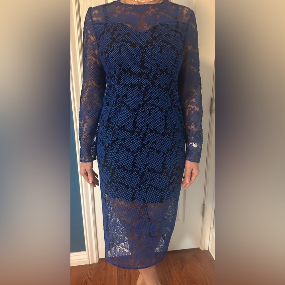 Diane Von Furstenberg Royal Blue Lace Long Sleeve Dress